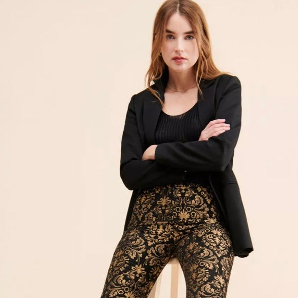 Urban Outfitters Womens Pants Tapestry Jacquard Cropped Black Gold Size 6 - Picture 15 of 16